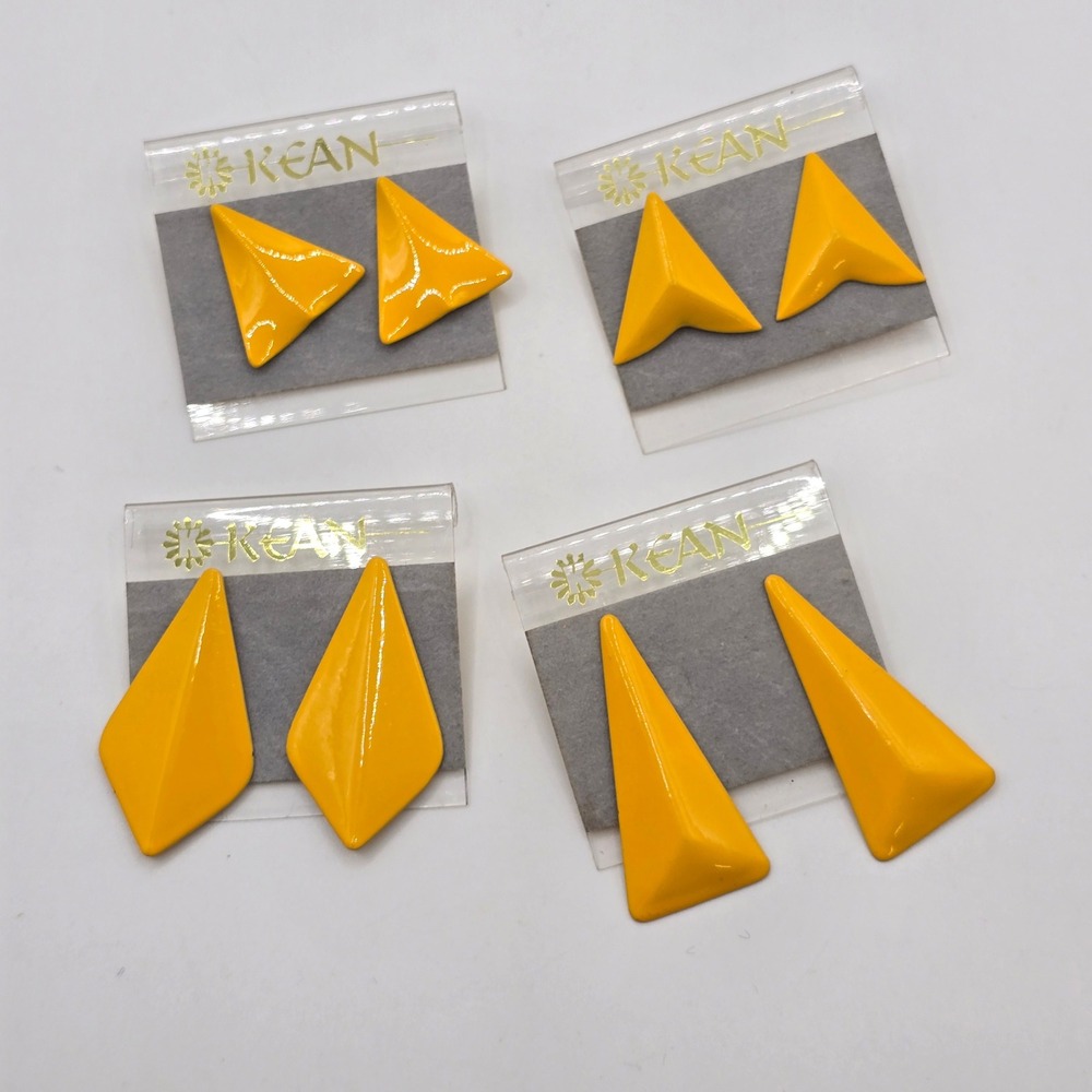 Kean Geometric Earrings Set Women Yellow Enamel 80s Retro Statement 4 Pairs